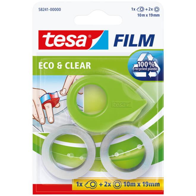 Plakbandhouder tesafilm® ecoLogo® mini incl, plakband eco + clear 10mx19mm lichtgroen