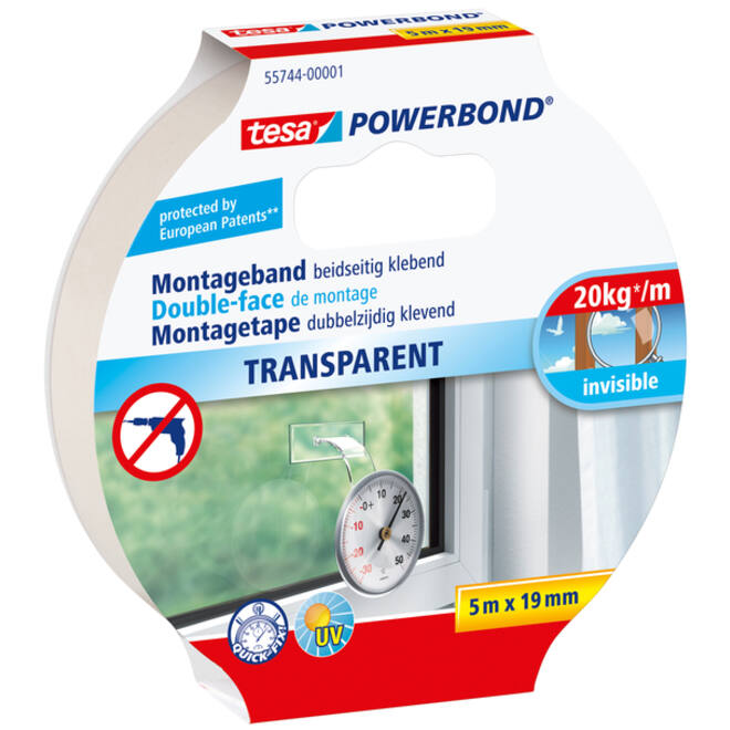 Montagetape tesa® Powerbond dubbelzijdig 5mx19mm transparant