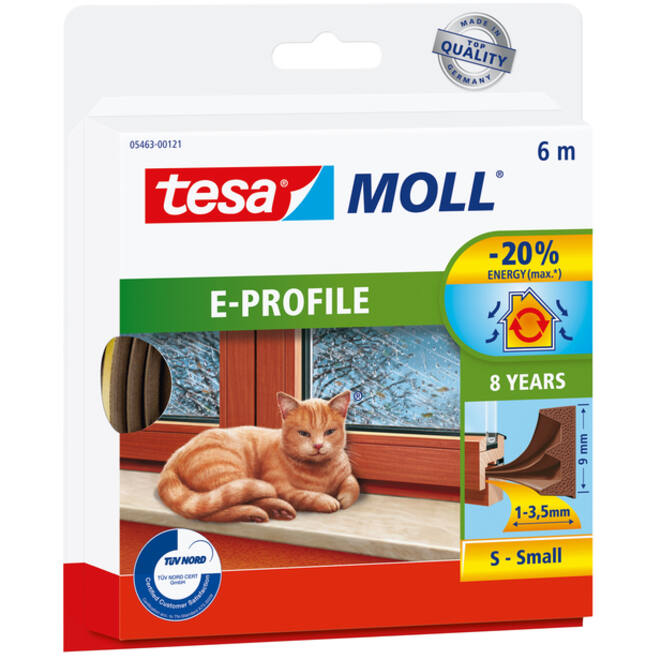 Tochtstrip tesamoll® E-profiel zelfklevend rubber 6mx9mm bruin