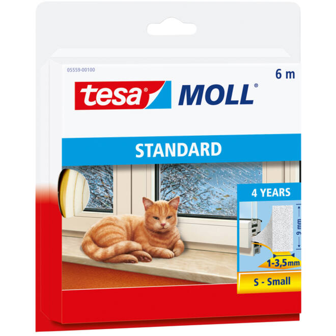 Tochtstrip tesamoll® Standard I-Profiel zelfklevend 6mx9mm wit