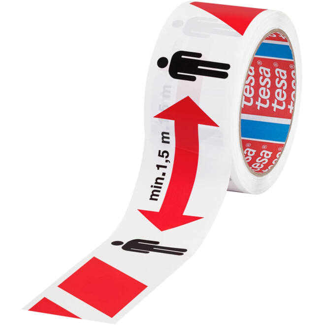 Vloermarkeringstape tesa® houd afstand 50mx50mm rood-wit