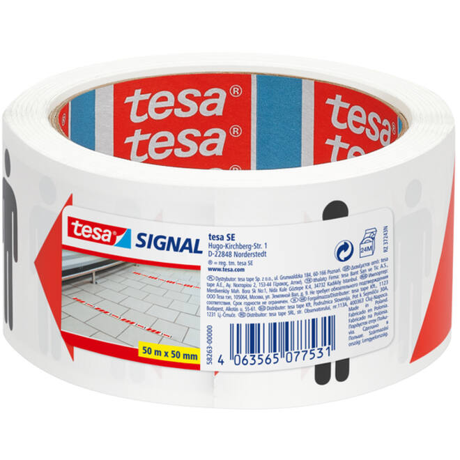 Vloermarkeringstape tesa® houd afstand 50mx50mm rood-wit