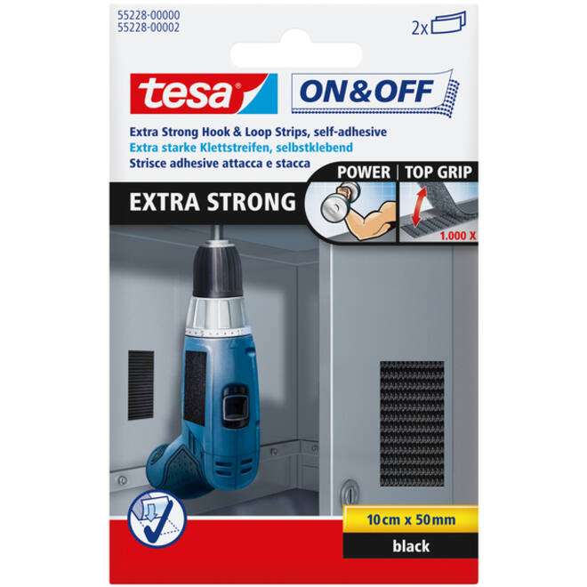 Klittenband tesa® On & Off extra sterk 50mmx10cm zwart