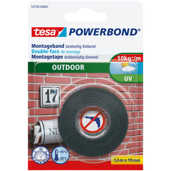 Montagetape tesa® Powerbond Outdoor dubbelzijdig 1,5mx19mm