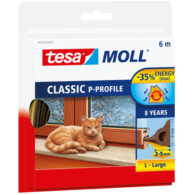 Tochtstrip Tesamoll® P-profiel rubber 6mx9mm bruin