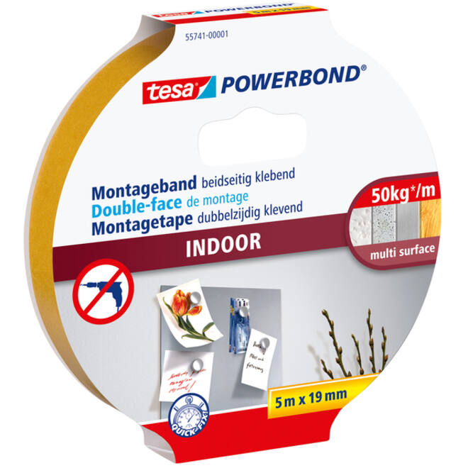 Montagetape tesa® Powerbond Indoor dubbelzijdig 5mx19mm wit
