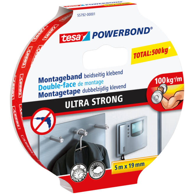 Montagetape tesa® Powerbond Ultra strong dubbelzijdig 5mx19mm wit