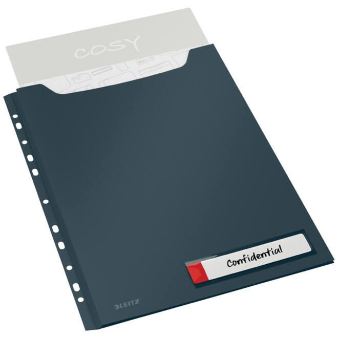 Insteekmap U-model Leitz Cosy harmonica A4 met perforatiestrip PP grijs