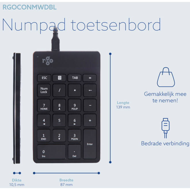 Toetsenbord R-Go Ergonomisch Numpad Break Draad