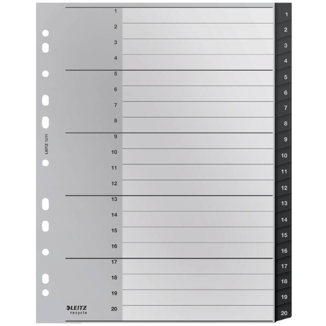 Tabblad Leitz Recycle A4 11-gaats 1-20 extra breed PP