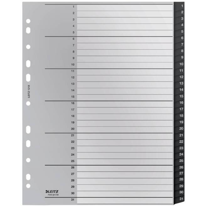 Tabblad Leitz Recycle A4 11-gaats 1-31 extra breed PP
