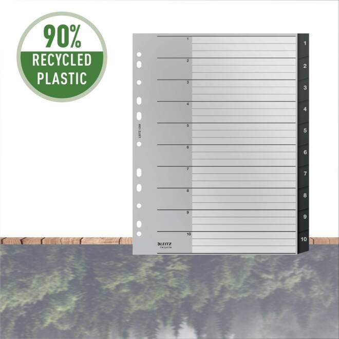 Tabblad Leitz Recycle A4 11-gaats 1-10 extra breed PP