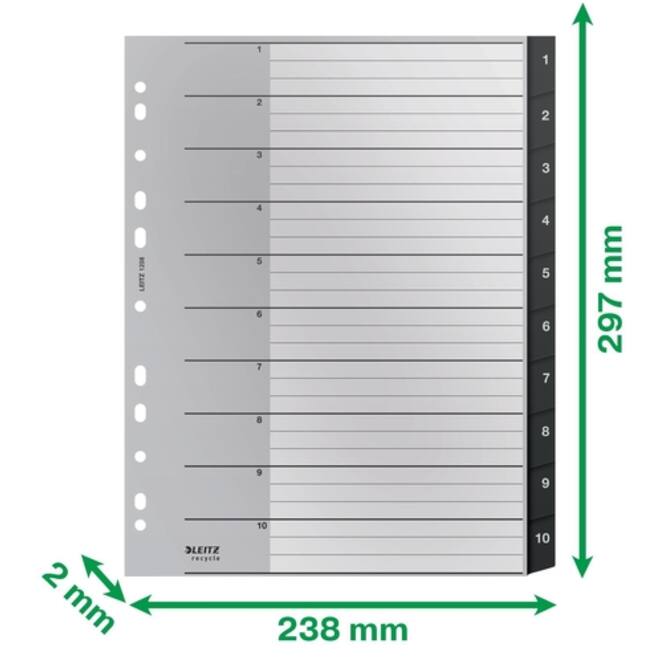 Tabblad Leitz Recycle A4 11-gaats 1-10 extra breed PP