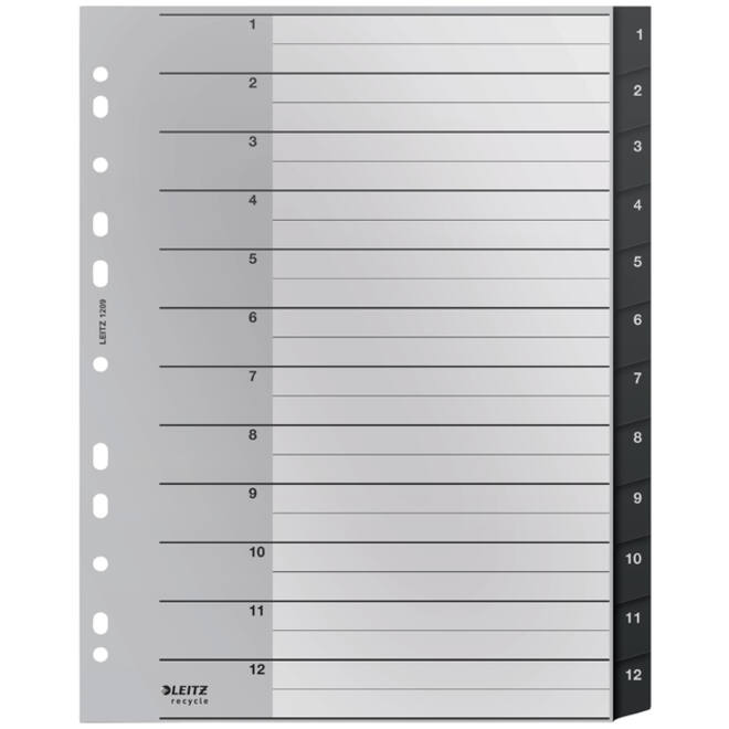 Tabblad Leitz Recycle A4 11-gaats 1-12 extra breed PP