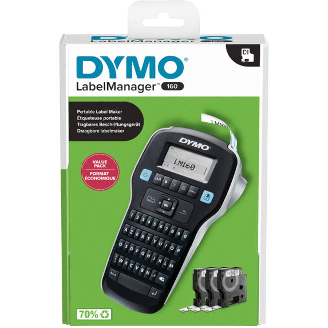 Labelprinter Dymo LabelManager 160 draagbaar azerty 12mm zwart valuepack