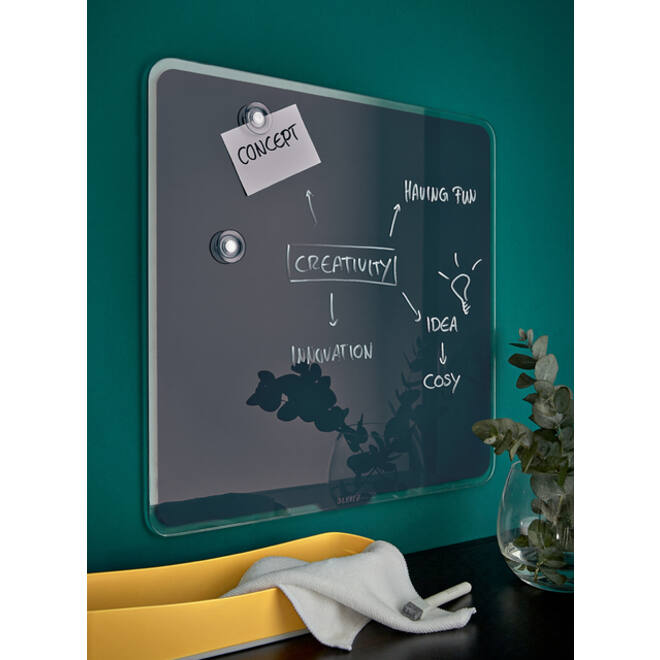 Glasbord Leitz Cosy magnetisch 450x450mm grijs
