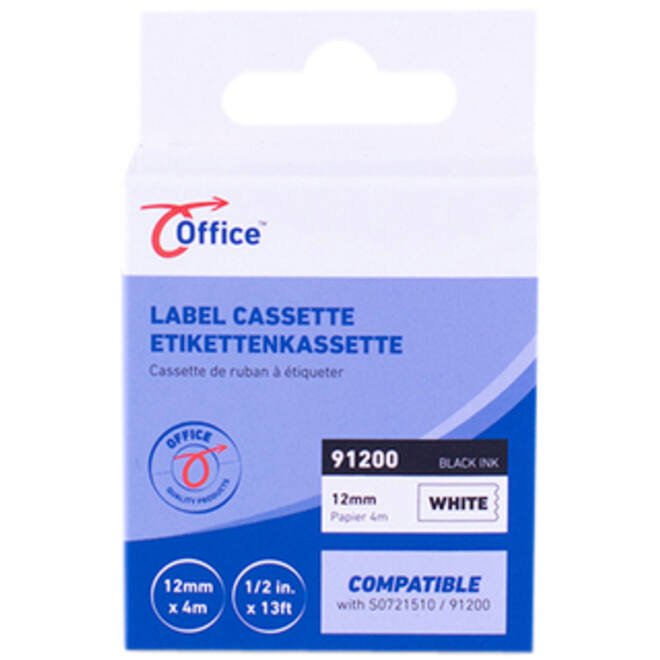 Labeltape office paper zw/wit 12mm x 4m
