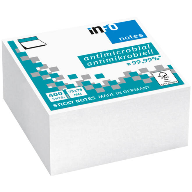 Memoblok info notes antimicrobiëel 400 vel 75x75mm wit
