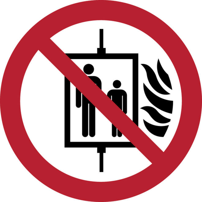 Pictogram bordje Djois In geval van brand verboden om de lift te gebruiken Ø 200 mm Rood
