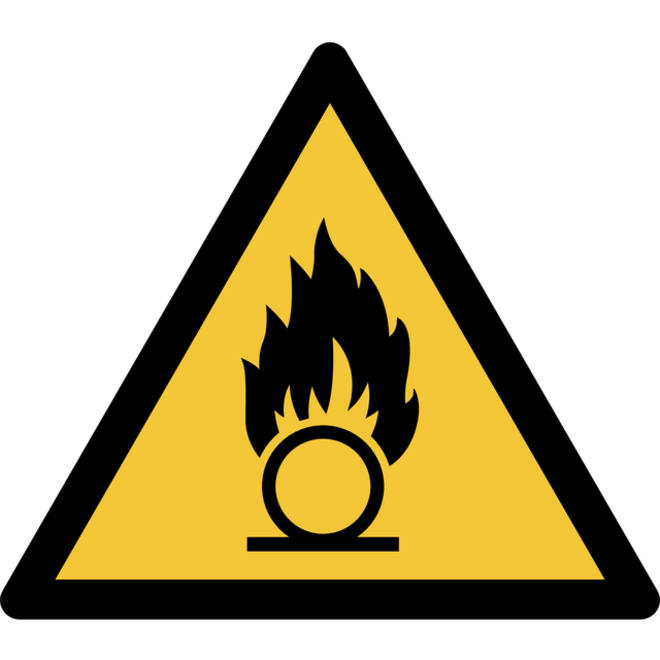 Pictogram bordje Djois Waarschuwing: oxiderende stoffen 200x176mm Geel