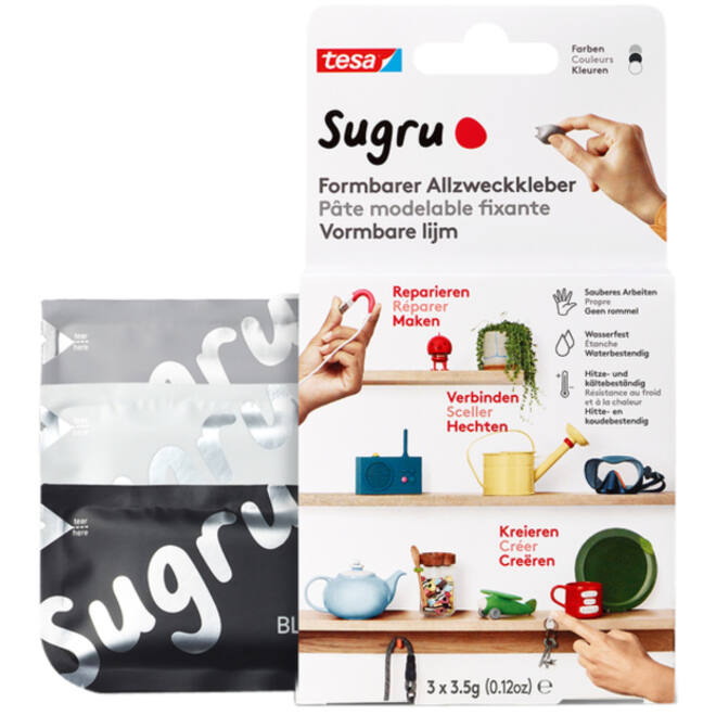 Kneedbare hobbylijm Sugru by tesa® sterke alleslijm 3 pakken zwart wit grijs