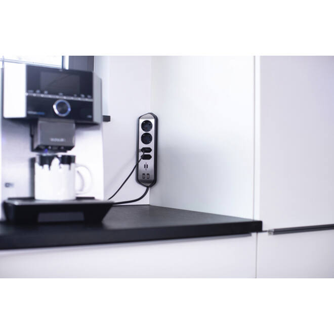 Stekkerdoos Brennenstuhl bureau Estilo 4 voudig inclusief 2 USB 2 meter zwart/zilver