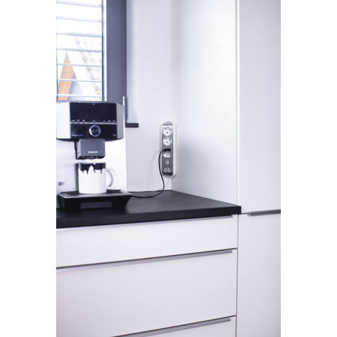 Stekkerdoos Brennenstuhl bureau Estilo 4 voudig inclusief 2 USB 2 meter wit/zilver