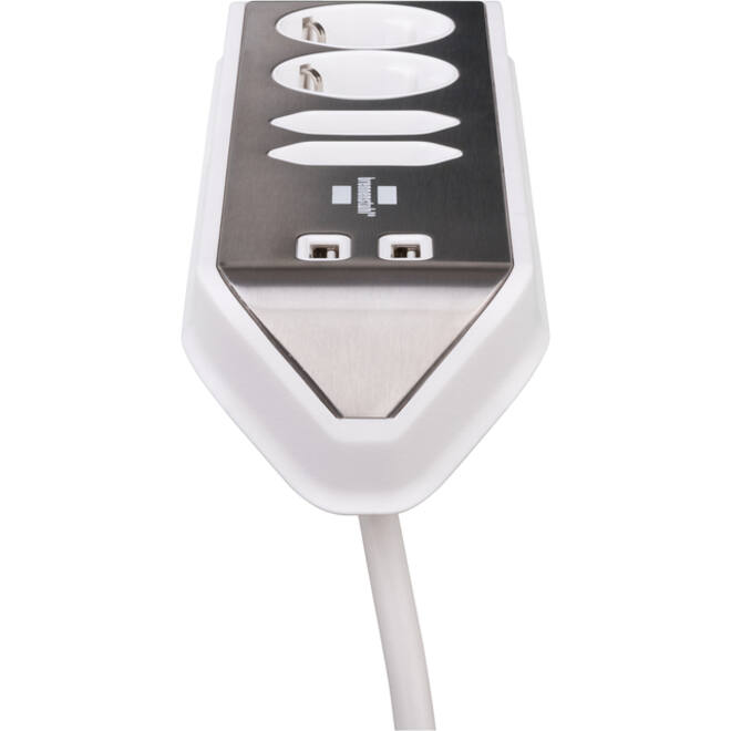 Stekkerdoos Brennenstuhl bureau Estilo 4 voudig inclusief 2 USB 2 meter wit/zilver