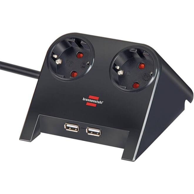Stekkerdoos Brennenstuhl bureau 2vdig incl 2 USB 1.8m zwart