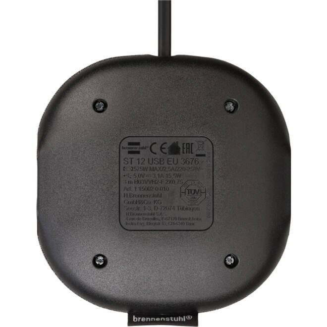 Laadstation Brennenstuhl Estilo 1 eurosocket twetieloppervlak 2 USB zwart/grijs