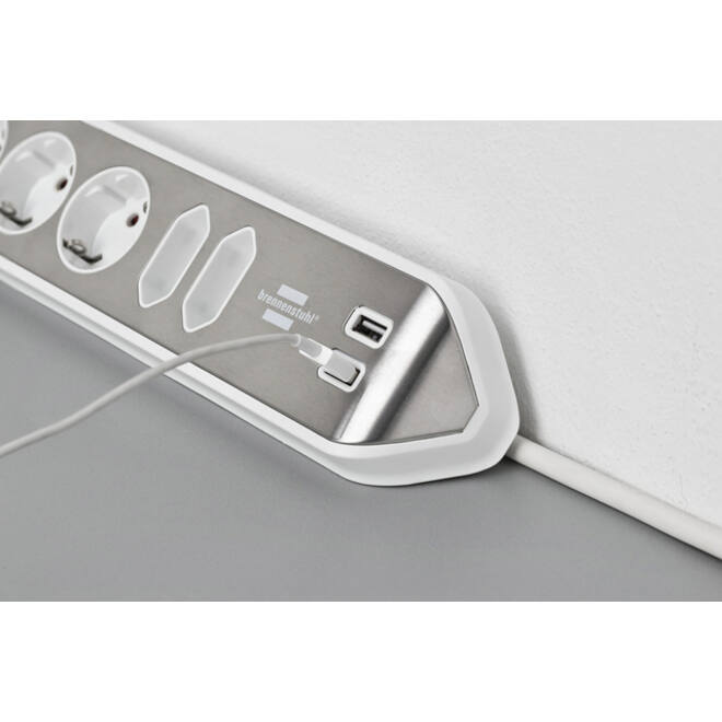 Stekkerdoos Brennenstuhl bureau Estilo 6 voudig inclusief 2 USB 200cm wit/zilver