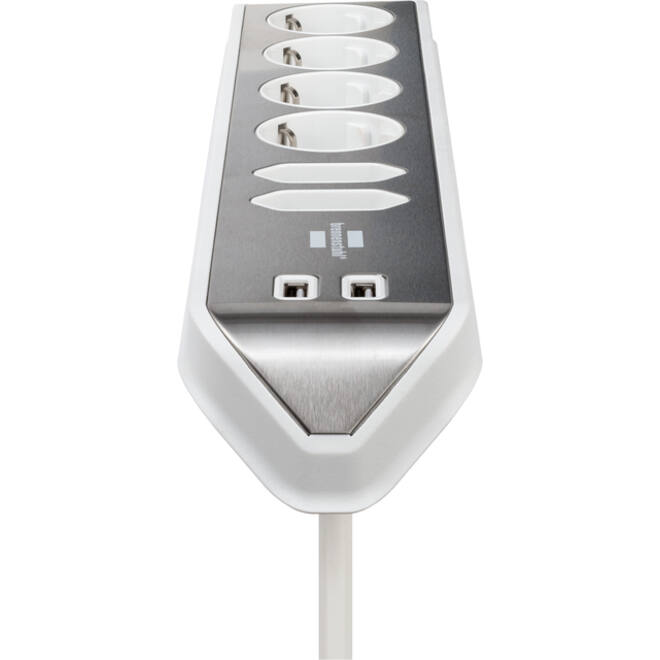Stekkerdoos Brennenstuhl bureau Estilo 6 voudig inclusief 2 USB 200cm wit/zilver