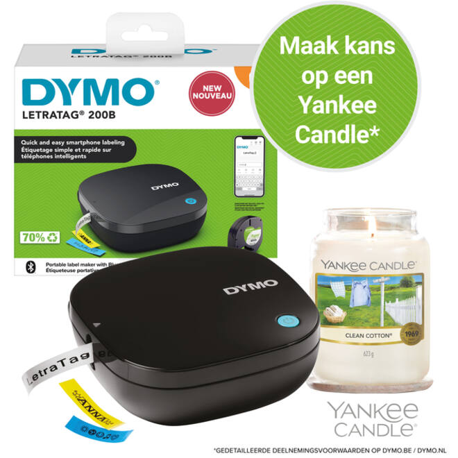 Labelprinter Dymo LetraTag 200B draagbaar bluetooth 12mm zwart display