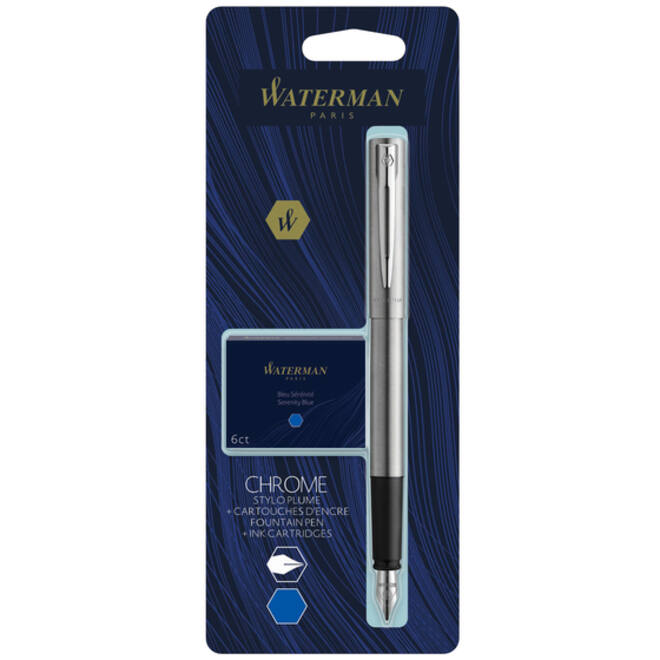 Vulpen Waterman Allure chrome fijn + inktpatronen blauw