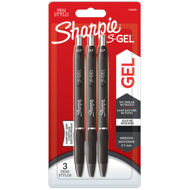 Gelschrijver Sharpie S-gel medium zwart blister à 3 stuks