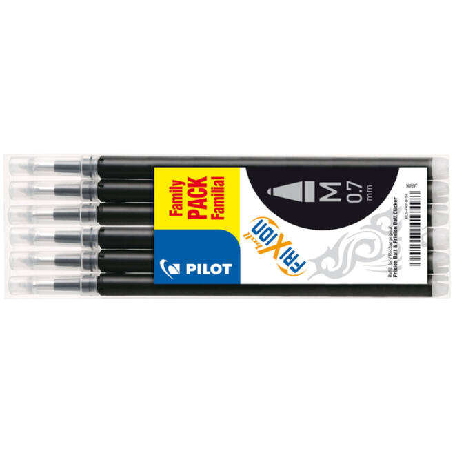 Rollerpenvulling PILOT friXion medium zwart set à 6 stuks
