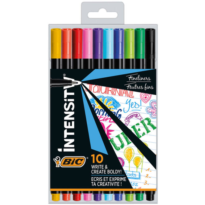 Fineliner Bic Intensity fijn assorti pak à 10 stuks