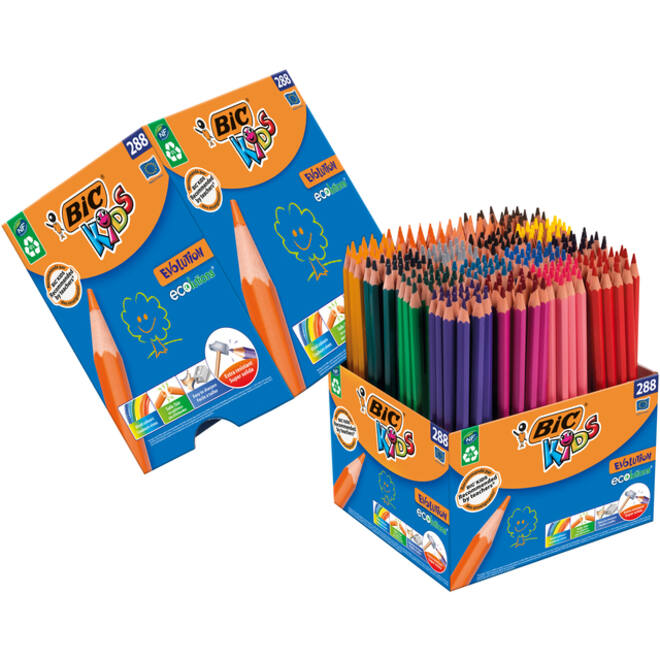 Kleurpotloden BicKids Evolution ecolutions assorti schoolbox à 288 stuks