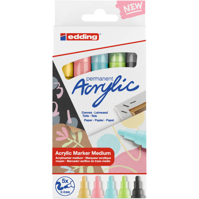 Acrylmarker edding e-5100 medium pastel assorti set à 5 stuks