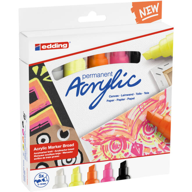 Acrylmarker edding e-5000 breed neon assorti set à 5 stuks