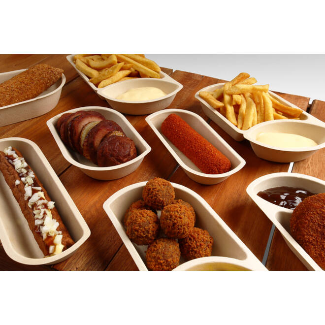 Snackbakje IEZZY A7L suikerriet PFAS-vrij 132x97x15mm 50 stuks