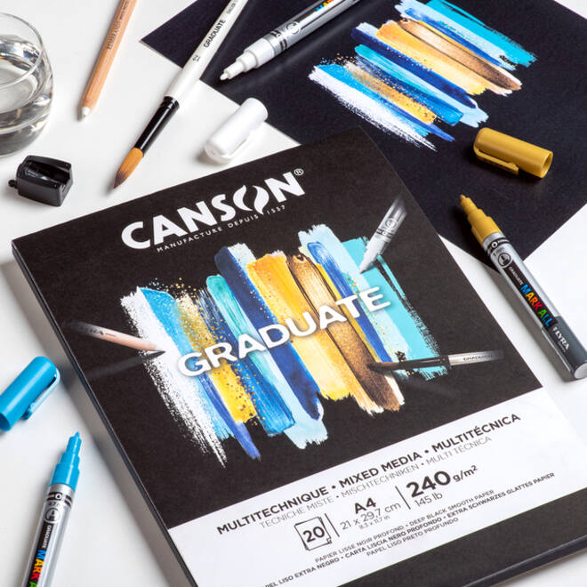 Tekenblok Canson Graduate Mixed Media black paper A4 20vel 240gr