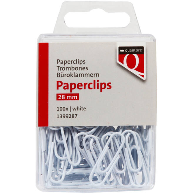 Paperclip Quantore 28mm 100 stuks wit