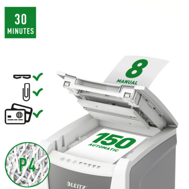 Papiervernietiger Leitz IQ Auto+ Office 150 P4 snippers 4x28mm