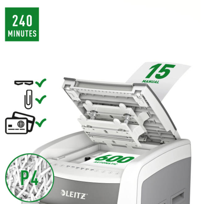 Papiervernietiger Leitz IQ Auto+ Pro 600 P4 snippers 4x28mm
