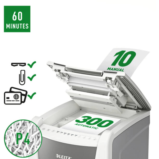 Papiervernietiger Leitz IQ Auto+ Office 300 P4 snippers 4x28mm