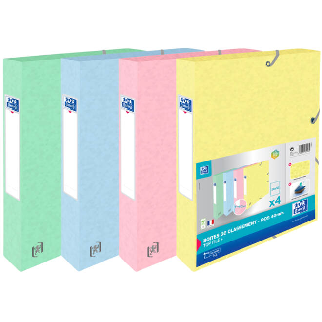 Elastobox Oxford Top File+ A4 40mm pastel assorti