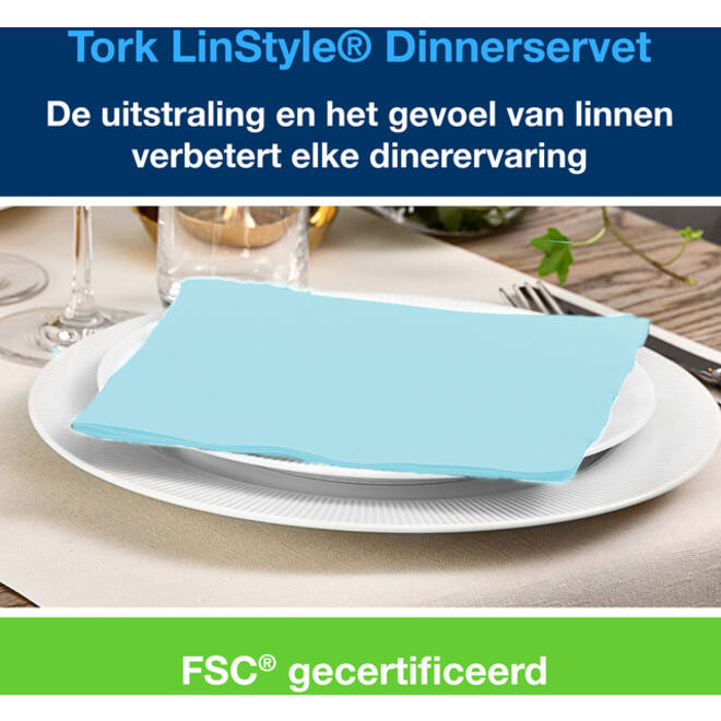 Dinnerservetten Tork LinStyle® 1/4-vouw 1-laags 50st aquablauw 478880
