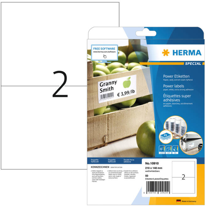 Etiket HERMA Power 10910 210x148mm wit 50stuks