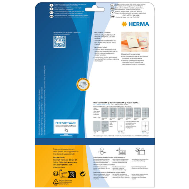 Etiket HERMA 8964 210x297mm transparant glanzend 10stuks